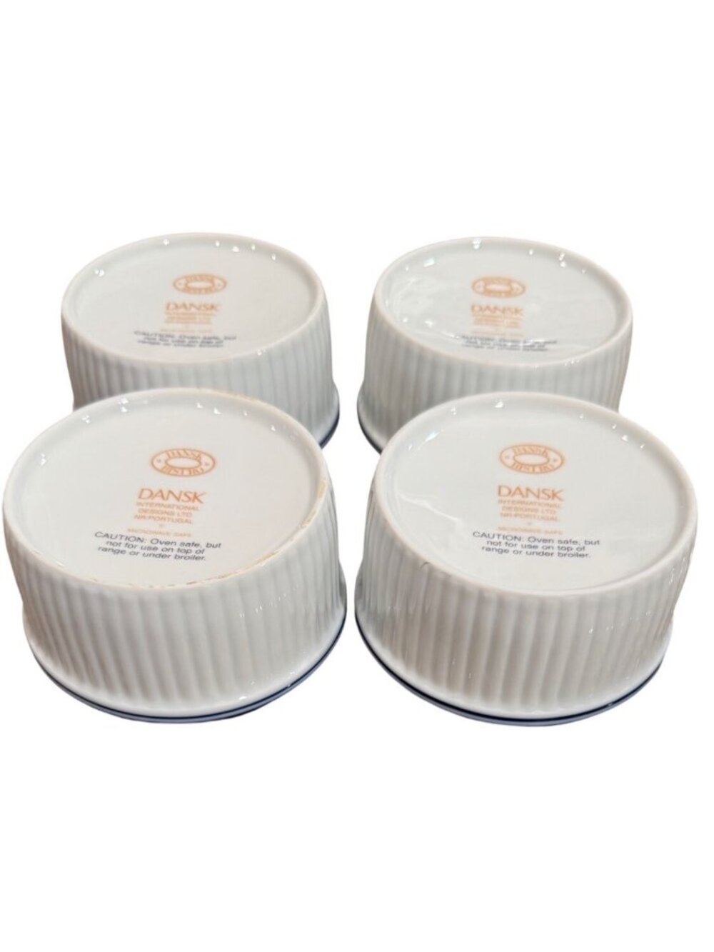 Dansk Bistro Ceramic Bakeware Ramekins White W/ Blue Rim 4-Inch Set Of 4 Baking - Picture 6 of 11
